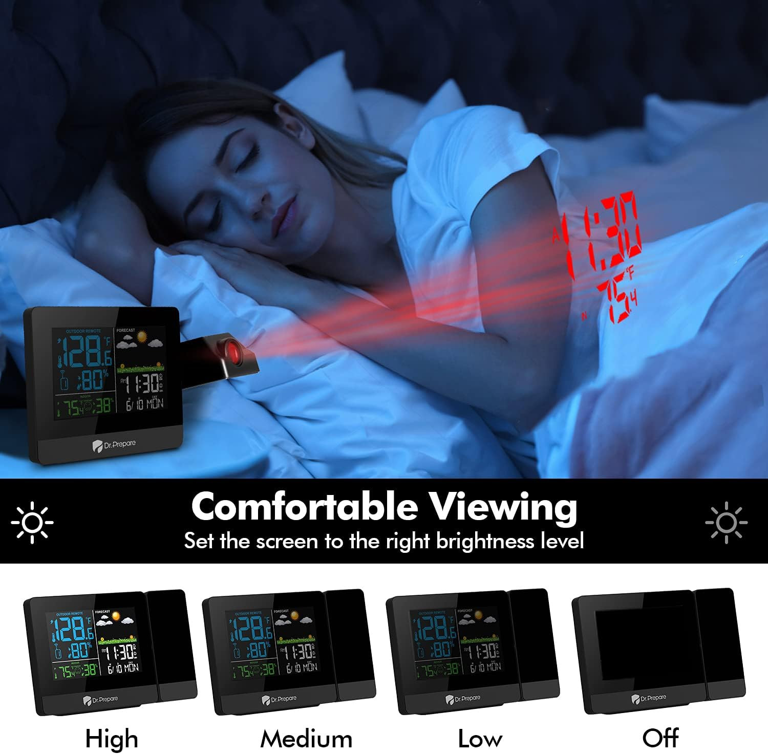 Projection Alarm Clock, Digital Clock Projector on Ceiling with Indoor/Outdoor T