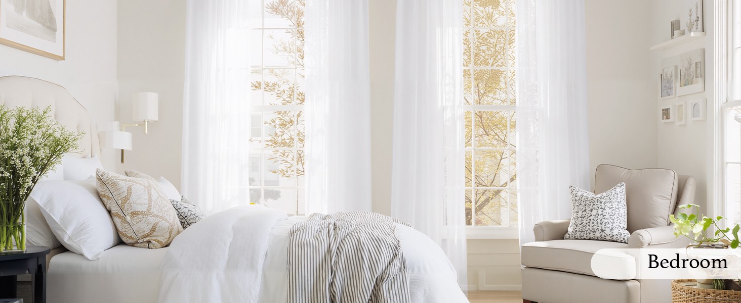 White Sheer Curtains 108 inches Long 4 Panels, 42 inch Wide Rod Pocket Light