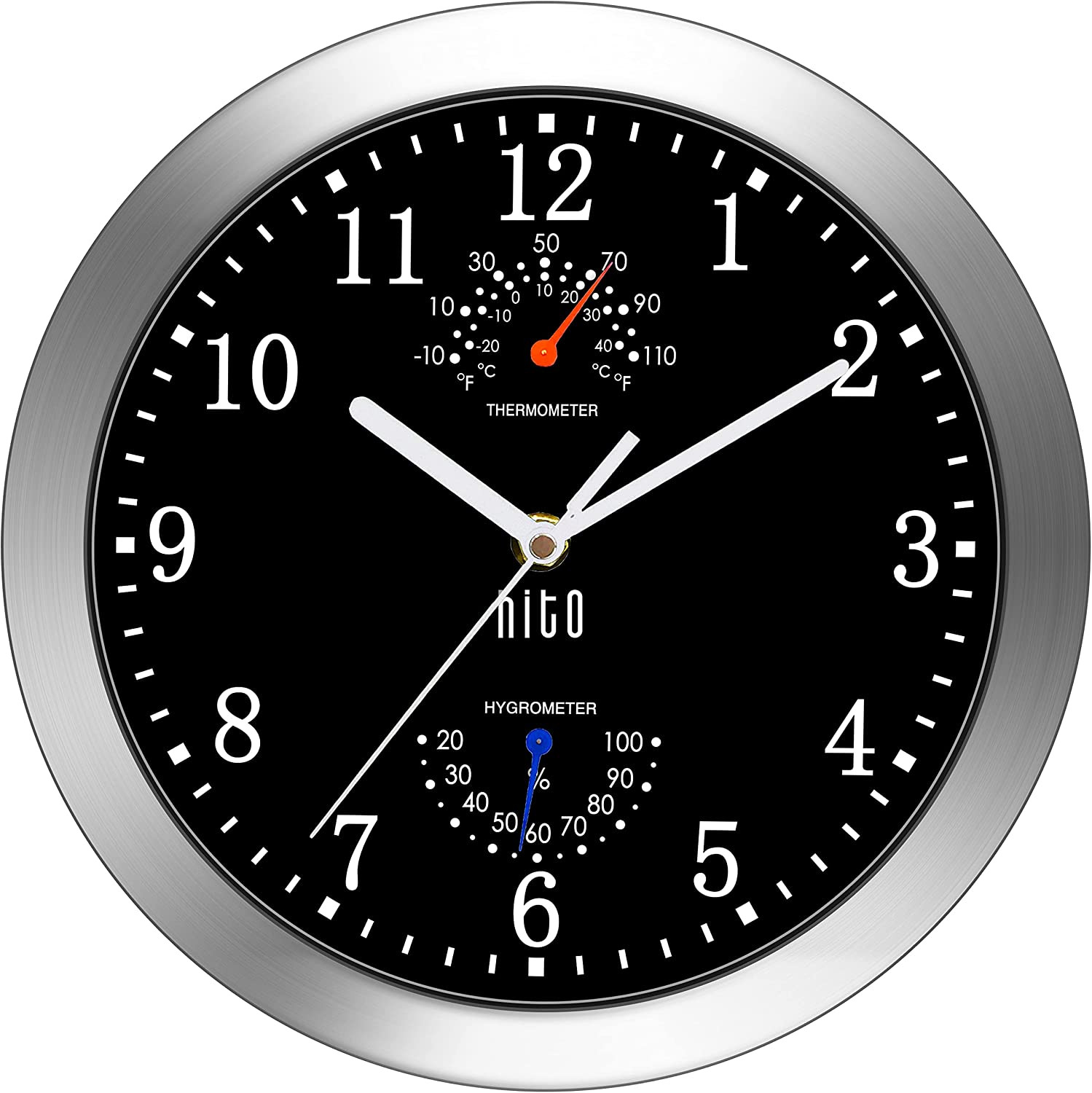 10 Inch Silent Wall Clock Battery Operated Non Ticking Glass Cover Silver Alumin