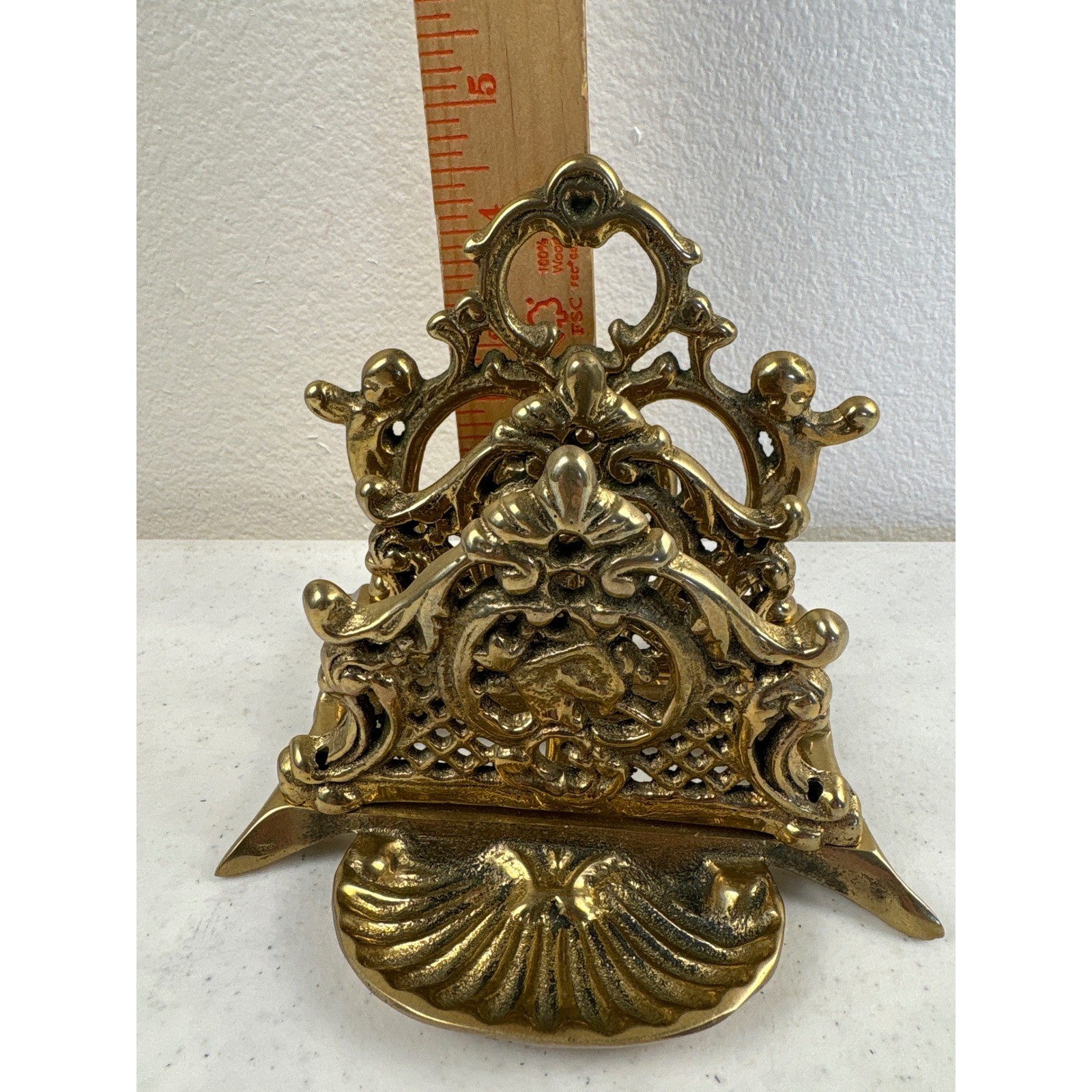 Brass Letter Holder Napkin Ornate Victorian Desk Handcasted 80s Upper Deck