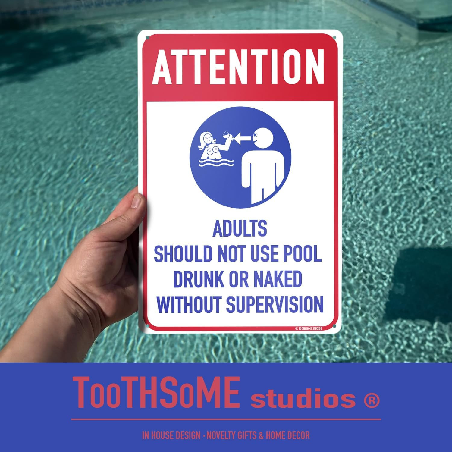 Adults Should Not Use Pool Drunk or Naked without Supervision 12″ X 8″ Funny Tin