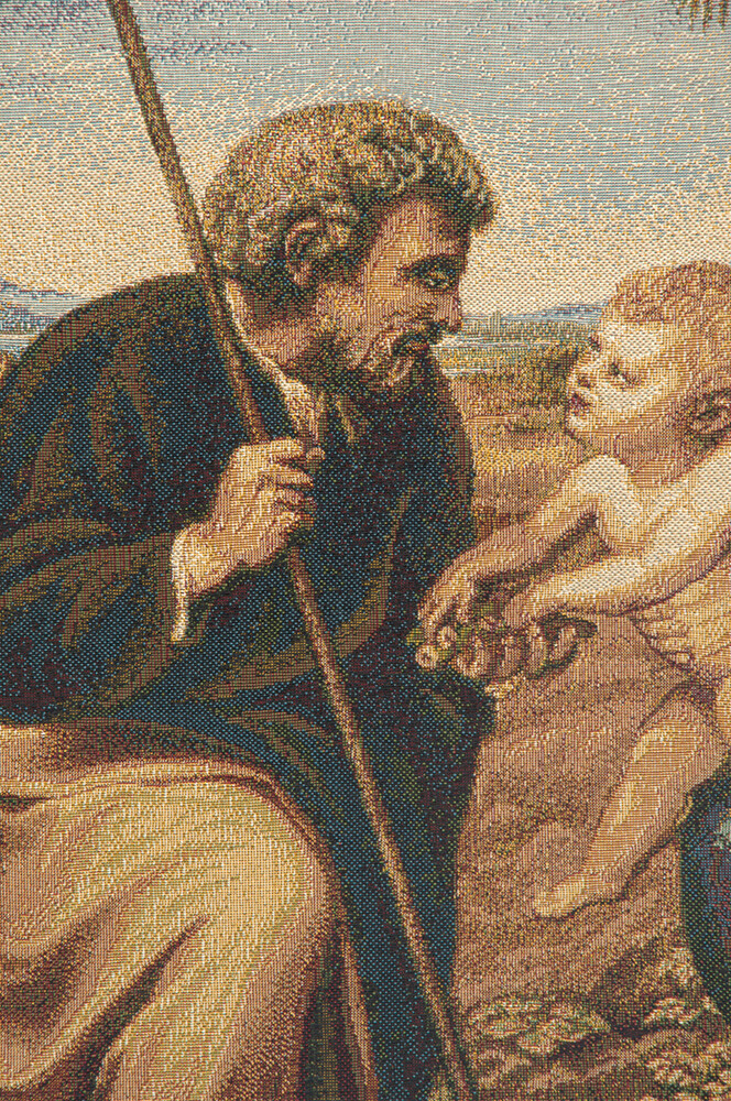 Sacred Family With Palm by Raphael Italian Religious Woven Tapestry Wall Hanging