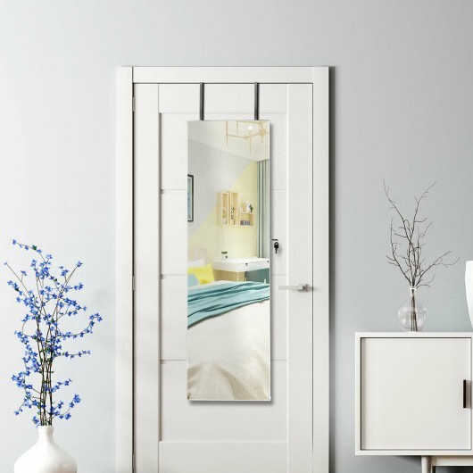 Wall and Door Mounted Mirrored Jewelry Cabinet with Lights-White – Color: White