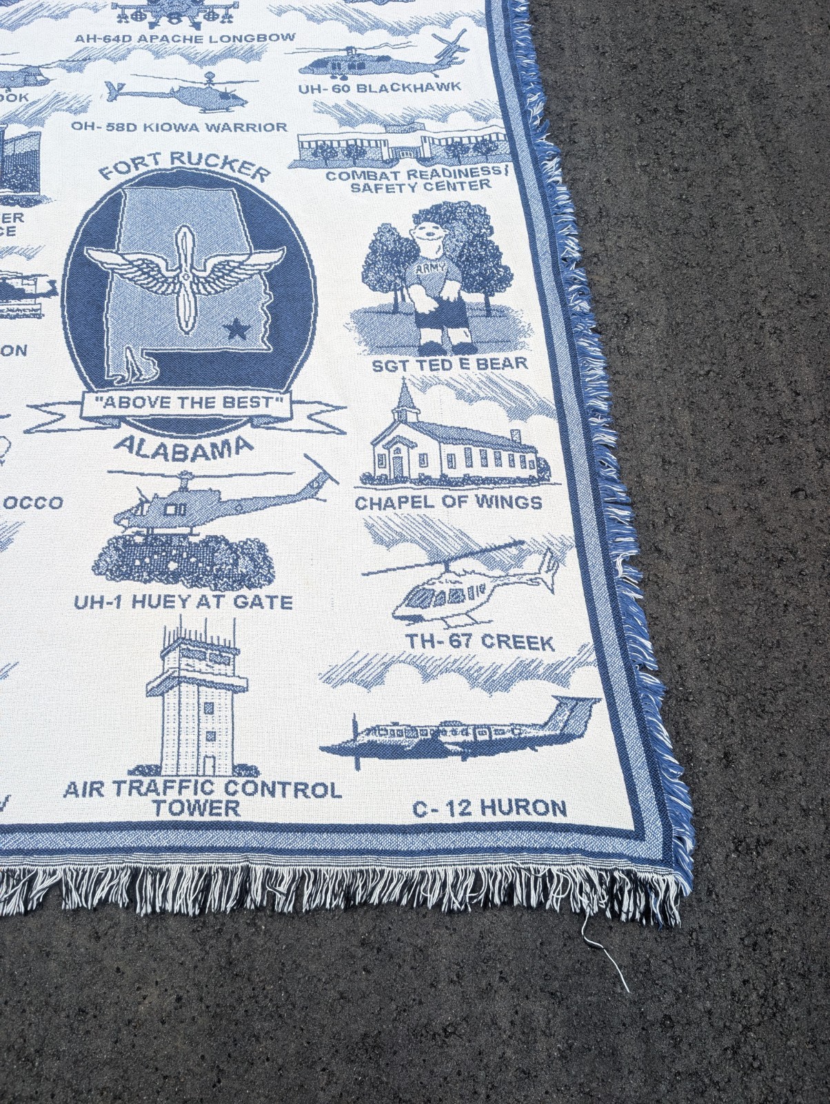 Vintage Fort Rucker Alabama Tapestry Throw Blanket 64″ x 47″ US Army Aviation