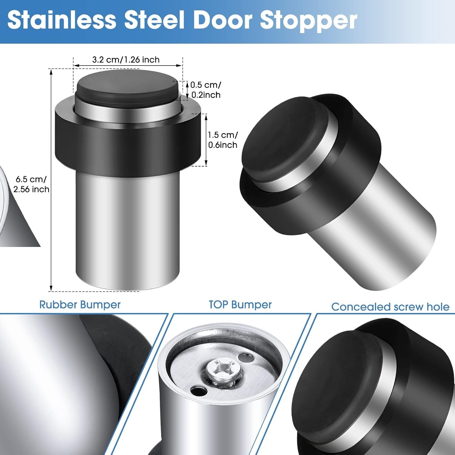 20 Pcs Door Stopper Mounted Floor Stops Stainless Steel Cylindrical Stopper Mode