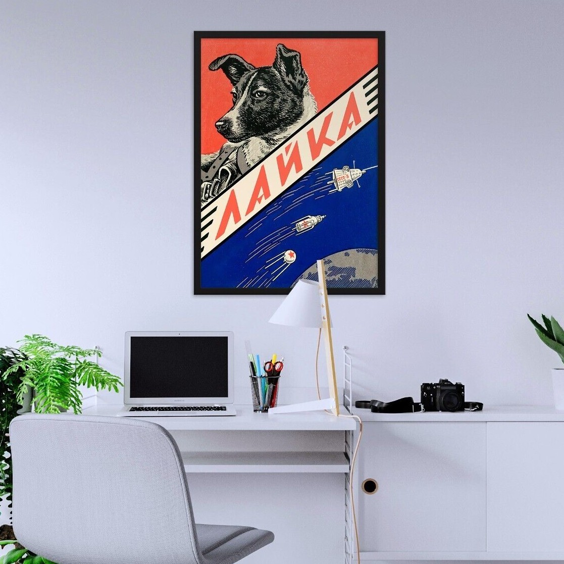 Laika, first space dog, 1960s — Soviet vintage space poster, propaganda poster