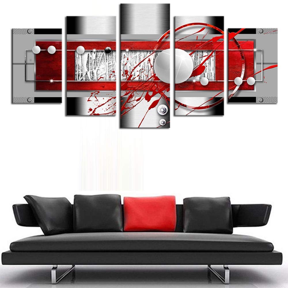 Abstract Canvas Wall Art Red Black Grey for Living Room Decor 5 Pieces Framed…