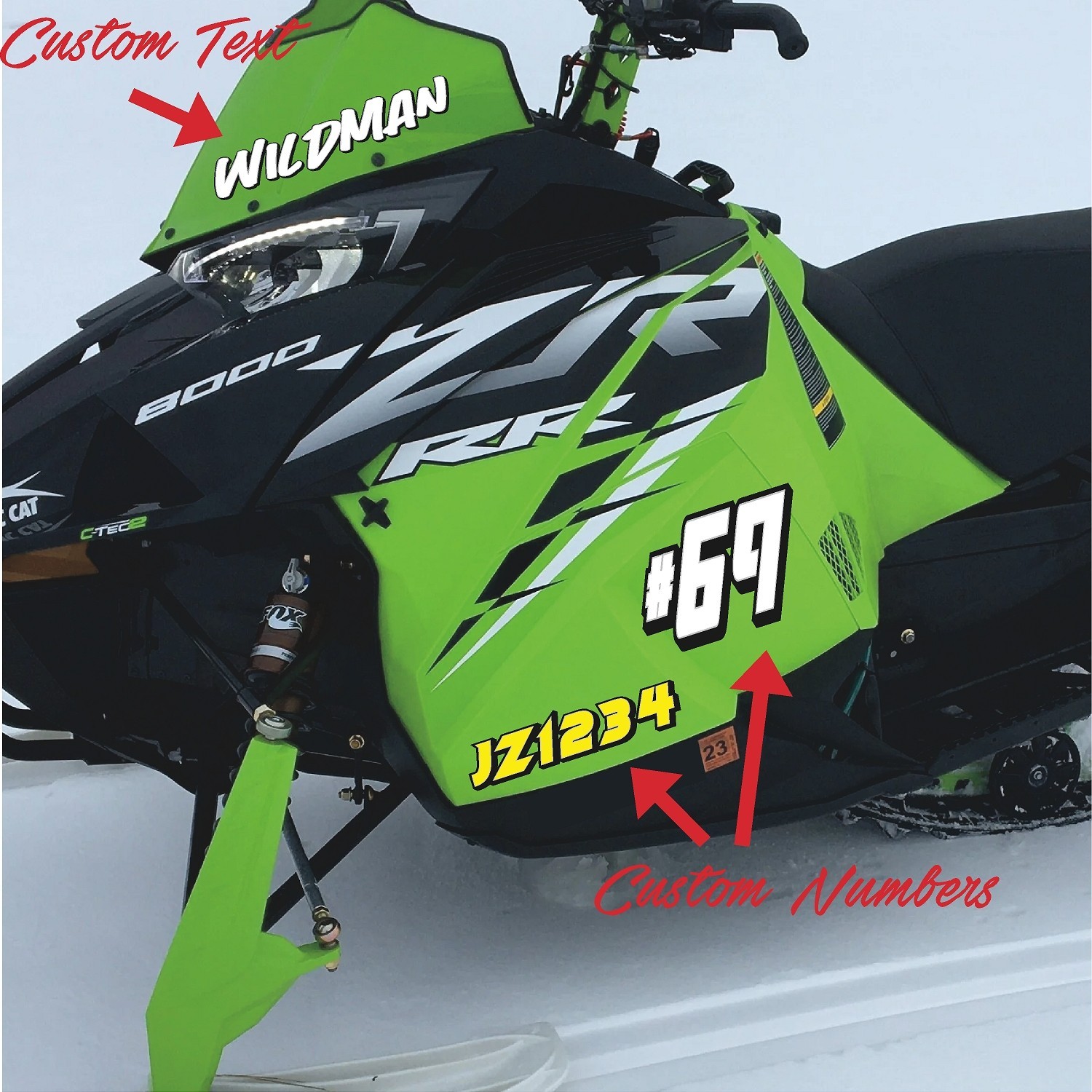Snowmobile Registration Numbers & Letters 2 Pack Custom 2″ vinyl decal pair 2CL