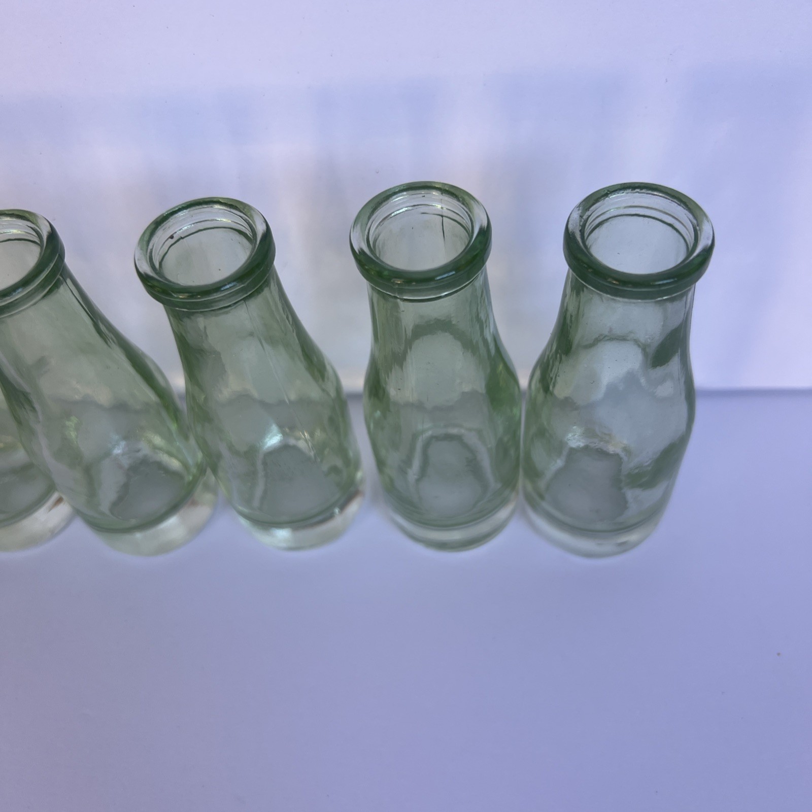 Set of 6 VTG Mini Clear Green Tint Bud Vases 2 oz – Small Flower Bottles 4” Tall