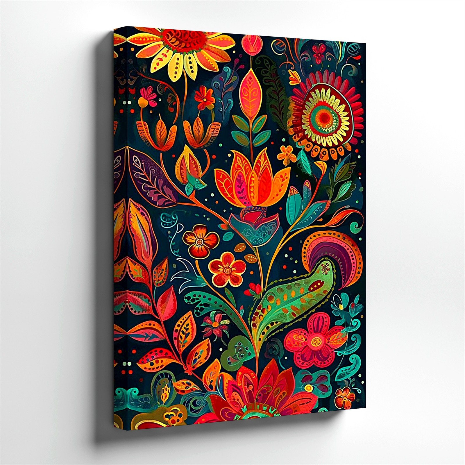 Wall Art Colorful Floral Folk Art Print Bright Boho Botanical Flowers Decor