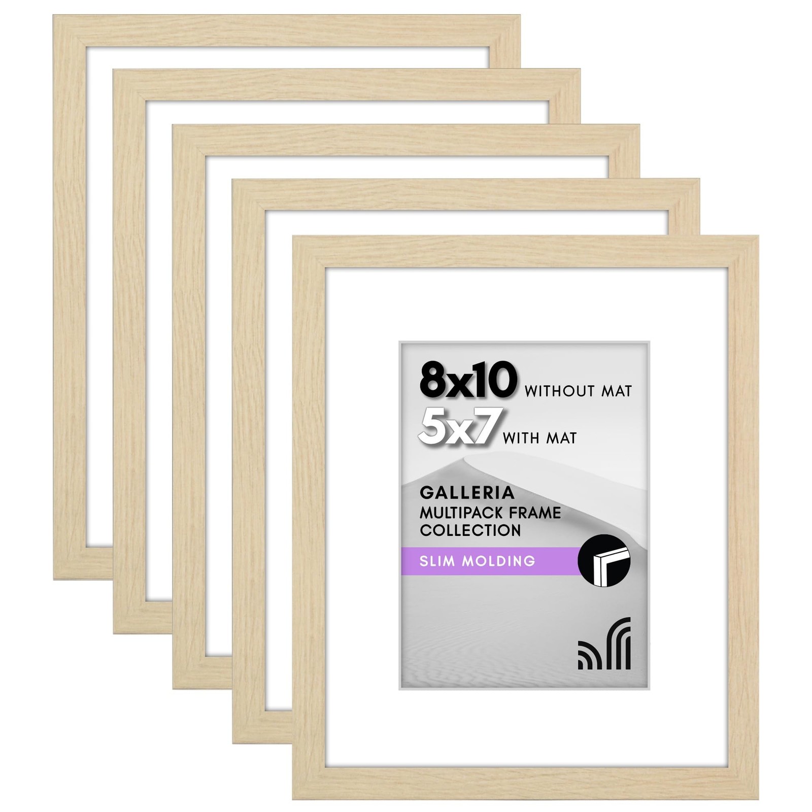 Americanflat 8×10 Picture Frame with Plexiglass – Set of 5 – Use as 5×7 Frame…