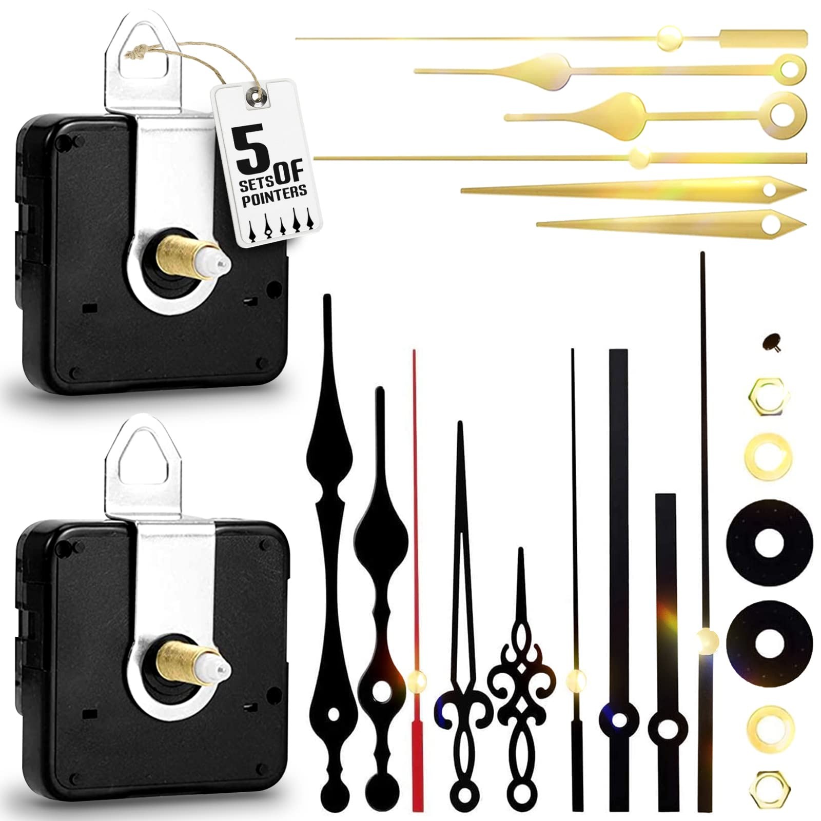 2Pcs Quartz Clock Mechanism Kit, Wall 16mm+23mm Mechanisms