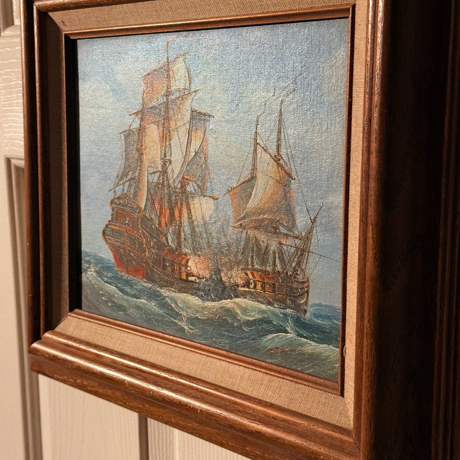 Vintage J. Harvey Original Maritime Oil Painting — 18th Century Tall Ships