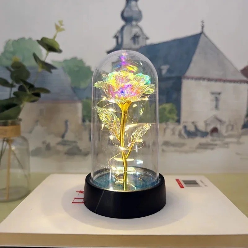 Eternal Forever Galaxy Rose Flower In Glass Dome LED Light Romantic Gift for Her