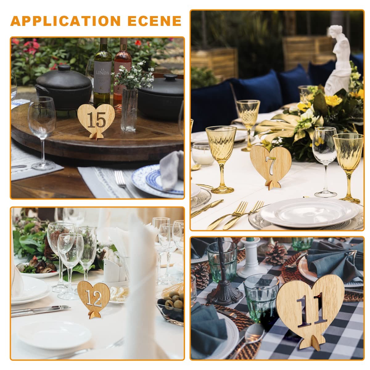 Heart Shape Wooden Table Numbers 1-20 With Holder Base – Rustic Hollow Out Wo…