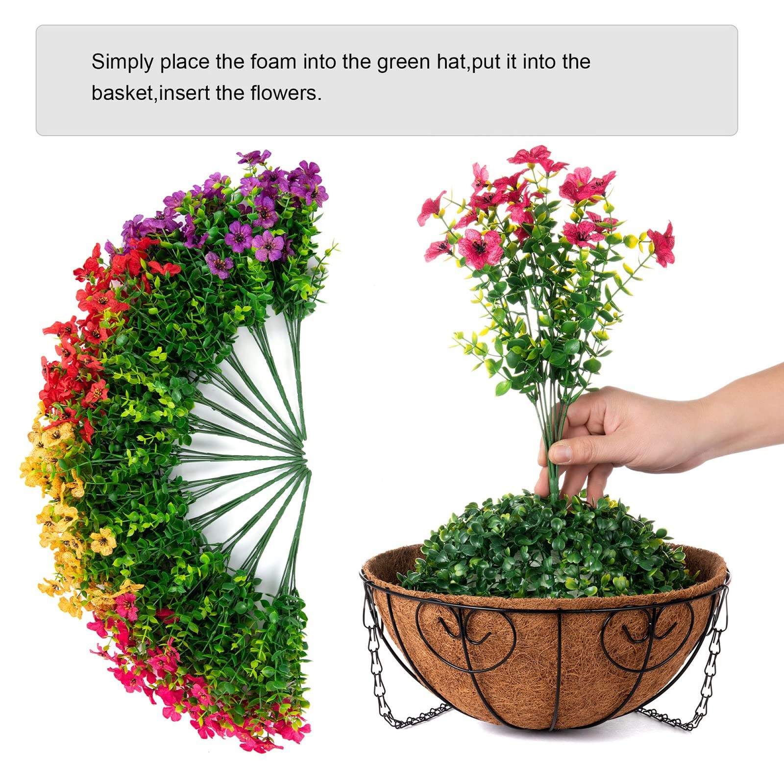 Artificial Hanging Basket, UV Resistant Daisy Eucalyptus for Porch Yard Decor