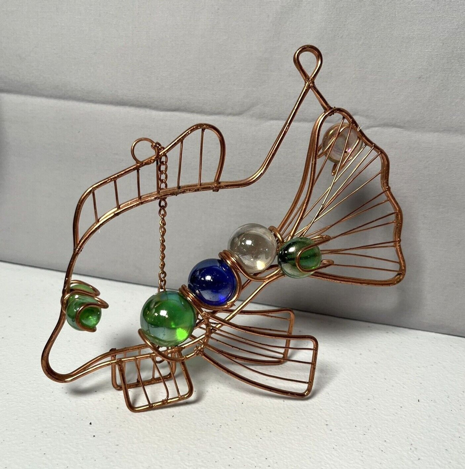 Copper Metal Glass Marbles Stones Fish HANGING Desk Decor 6″ – 8″ length