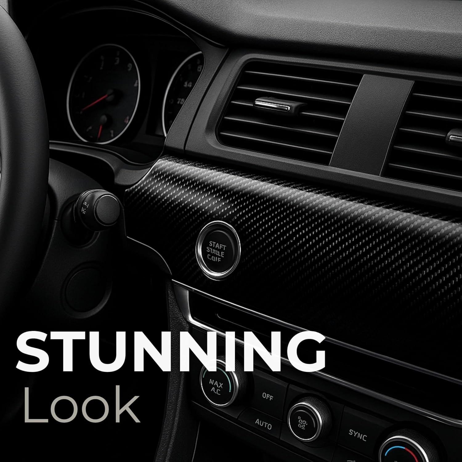 7D Super Glossy Black Carbon Fiber Vinyl Wrap – Anti-Wrinkle, Air Release Aut…