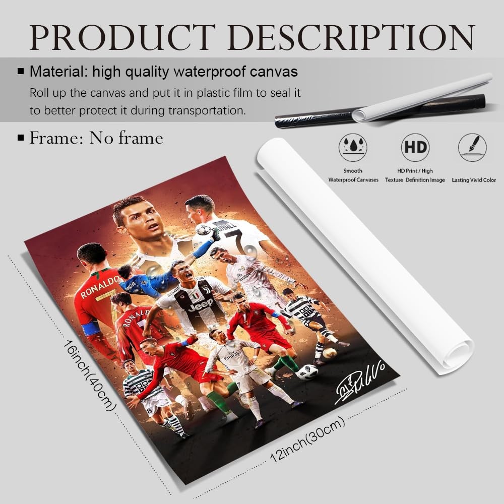 Soccer Superstar Cristiano Ronaldo Signed Poster For Kids Fans Room Bedroom Wall