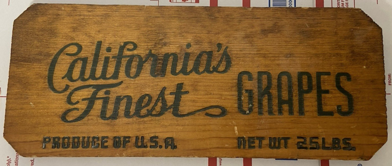 Vintage California Finest Grapes Wood Panel Wall Sign – From Old Crate – Look