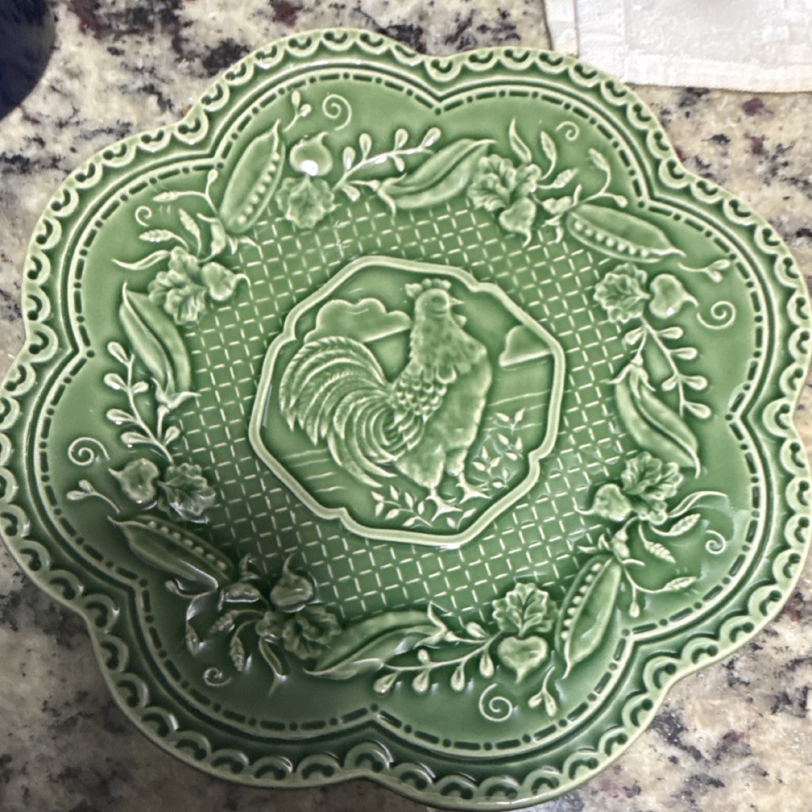Andrea by Sadek Le Jardin Sesame No.1 Green Embossed Ceramic Plate Rooster