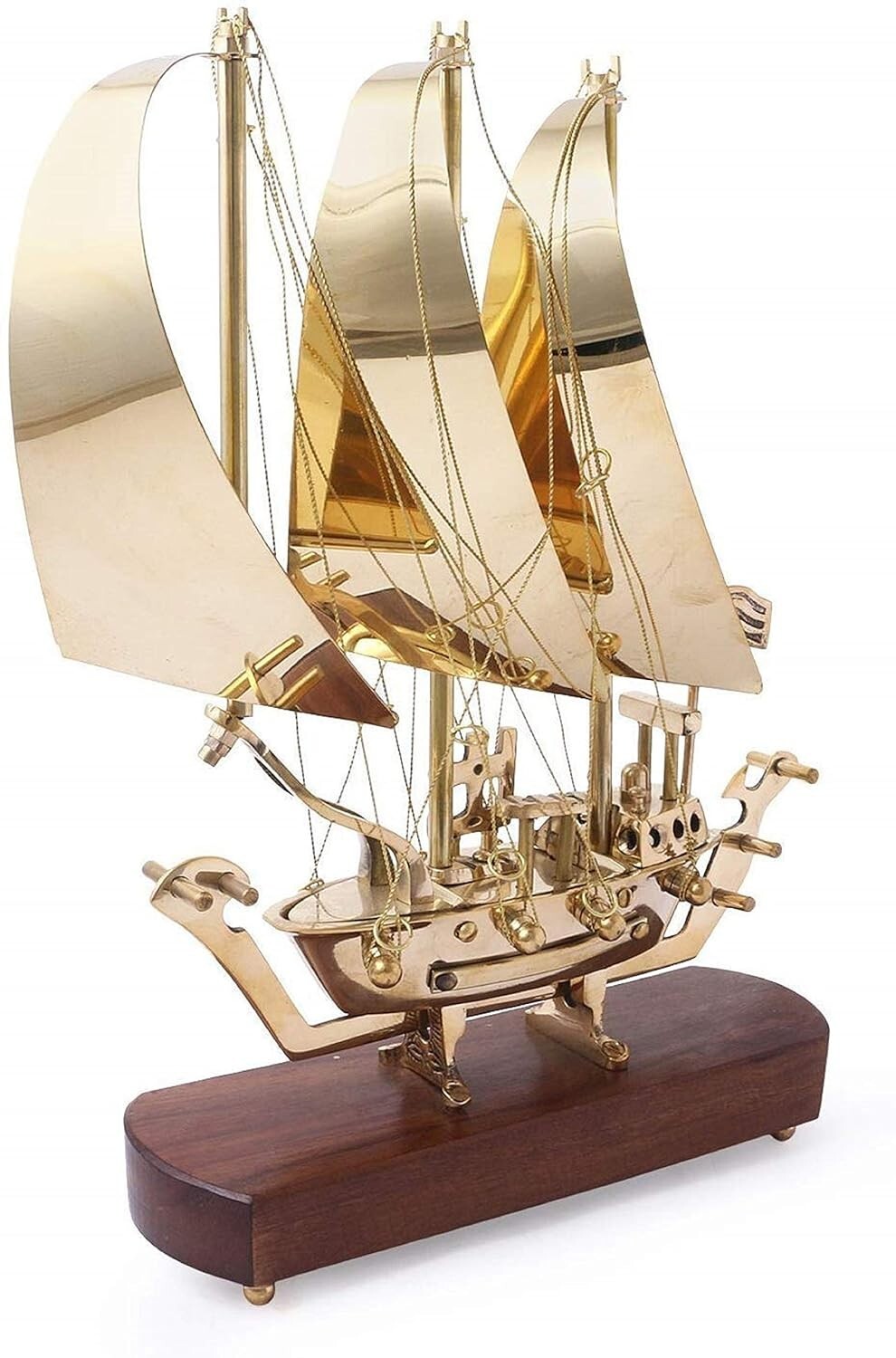 12″ Brass Ship with Wooden Base, Showpiece Item, Perfect for Home Decor & Gift