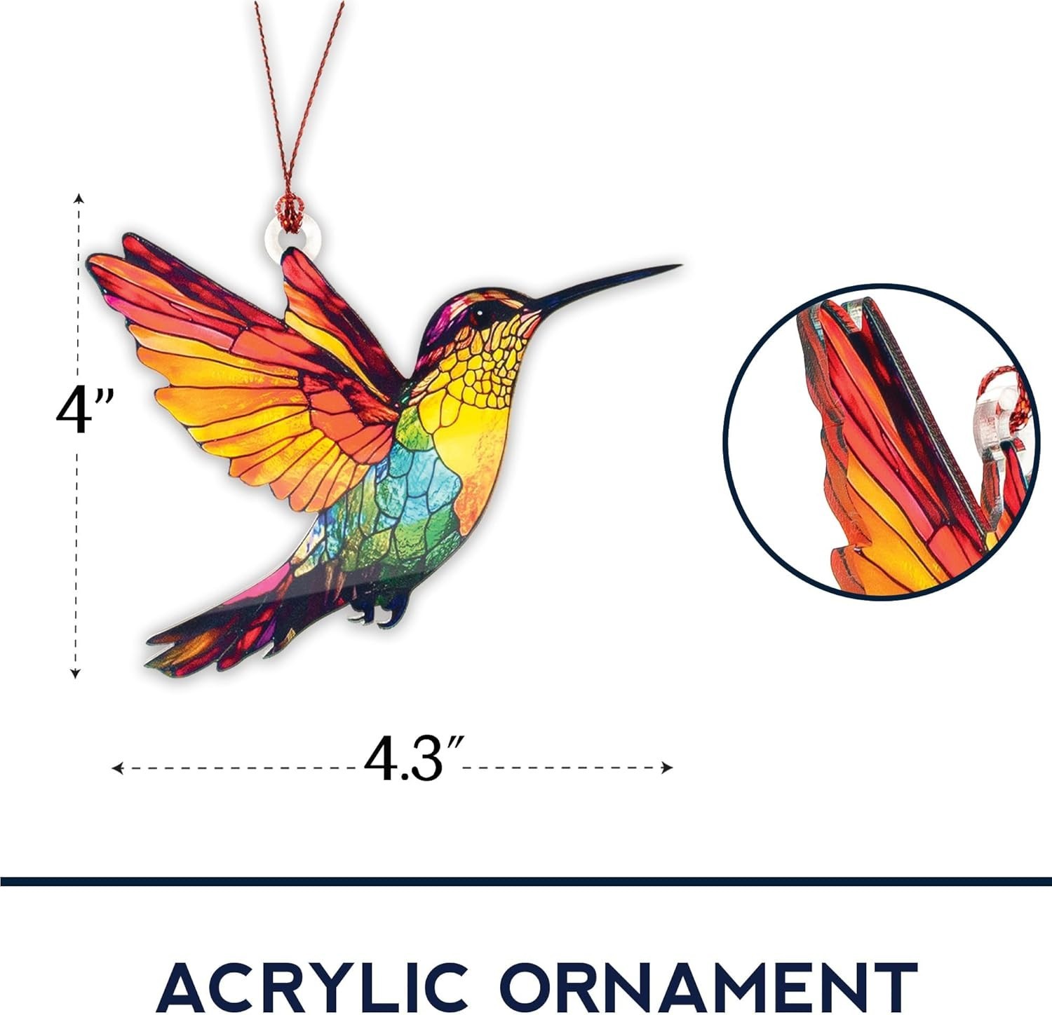 Vibrant Hummingbird Ornament – 4-Inch Acrylic Hanging Decor for All Occasions
