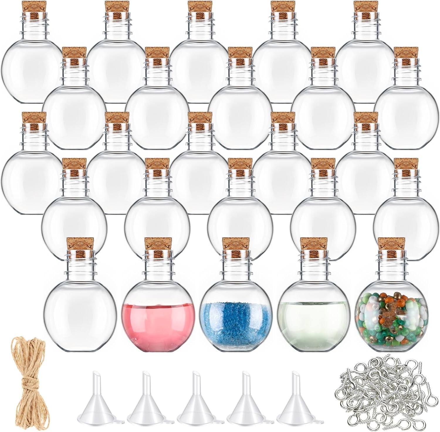 25 Pa 1oz Plastic Mini Pot Bottles with Corks, Small Sand Art