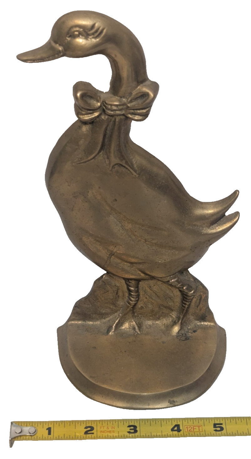 VTG 1987 Upper Deck Solid Brass Goose Door Stop Bookend 9″H 4.5″W 2lbs Bow Tie +