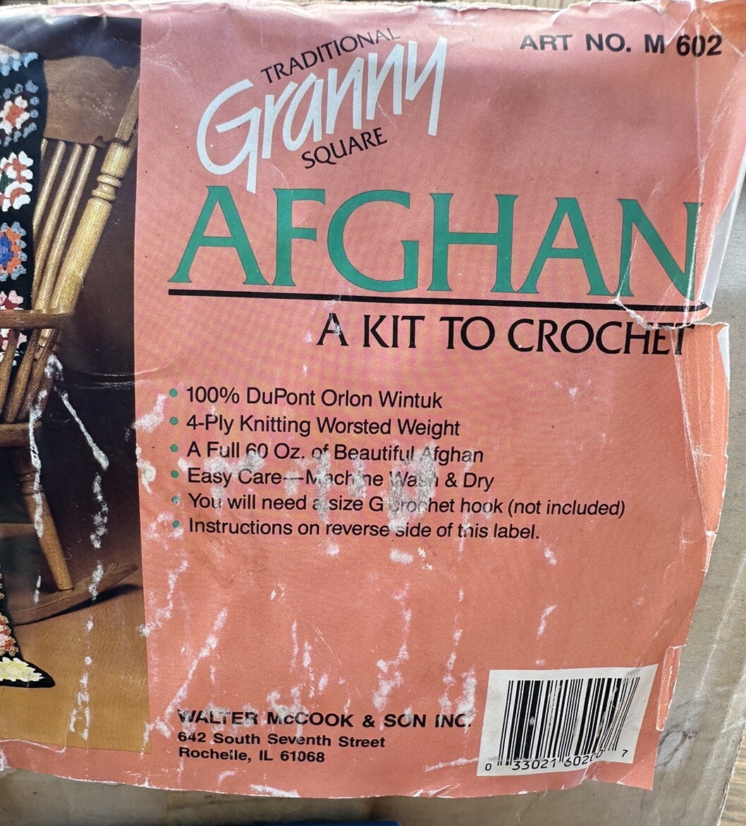 Vintage Traditional Square Granny Afghan Crochet Kit Multicolor Easy Care 4-Ply