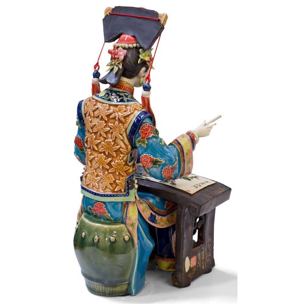 US Seller – Chinese Porcelain Figurine, Lady Painting Calligraphy