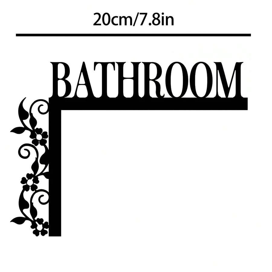 Bathroom Door Sign Wall-Mounted Iron Metal Art Decor Plaque with Floral Design