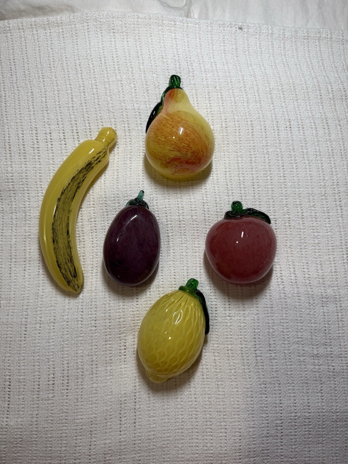 VTG Italian Glass Fruit 5 Pieces Apple Plum Banana Pear Lemon *READ