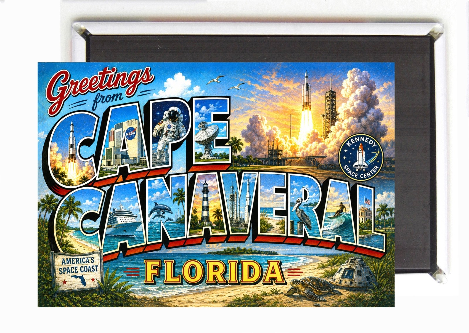 Greetings from Cape Canaveral Florida FRIDGE MAGNET travel souvenir