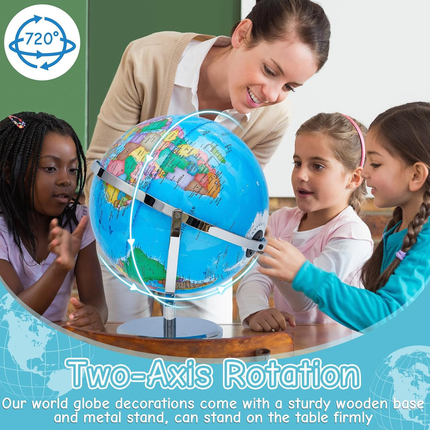 13” Illuminated World Globe for Adults – 720° Rotation & Rewritable K