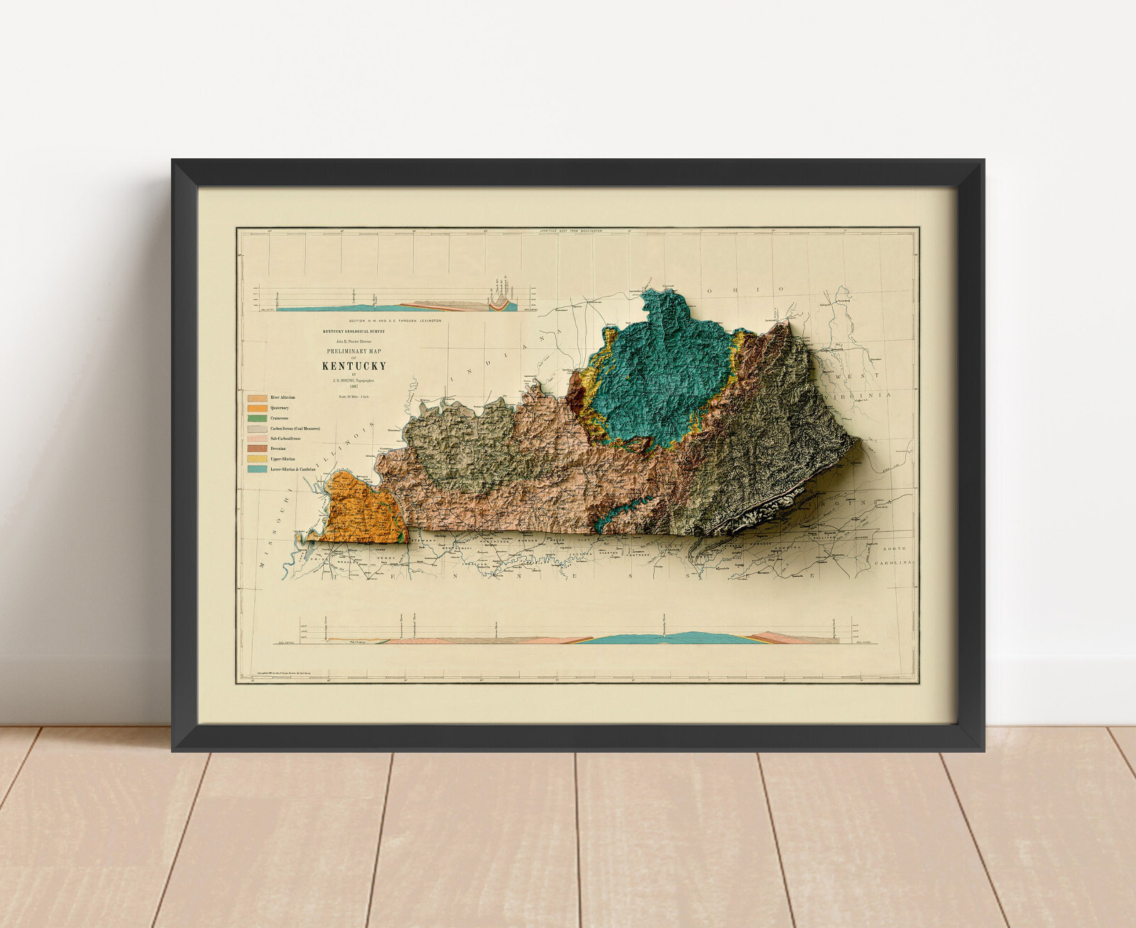 Kentucky Map, Kentucky 2D Relief Map, Kentucky Vintage Map – 2D Flat Print