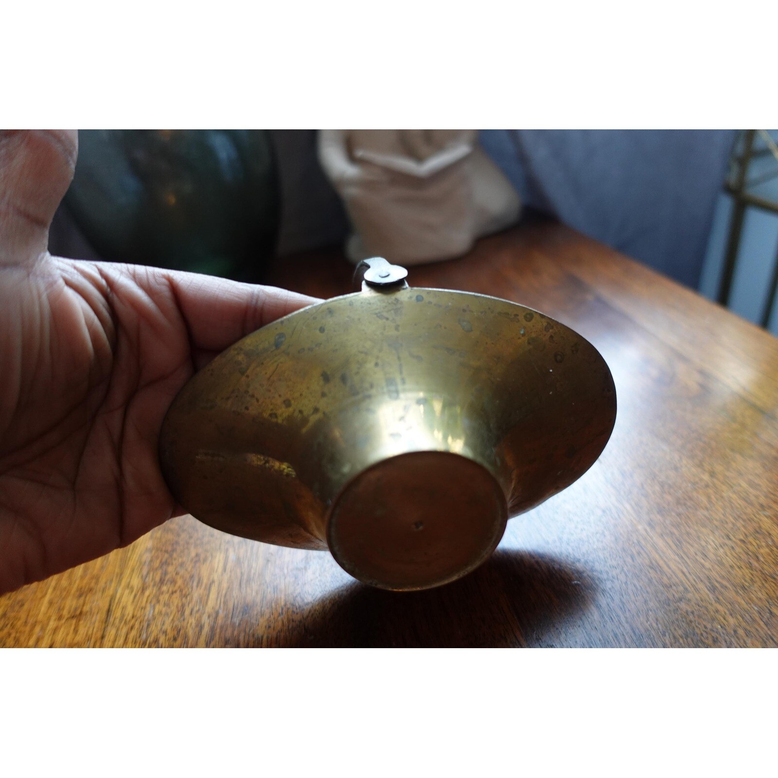 Vintage small brass decorative basket oval metal with handle