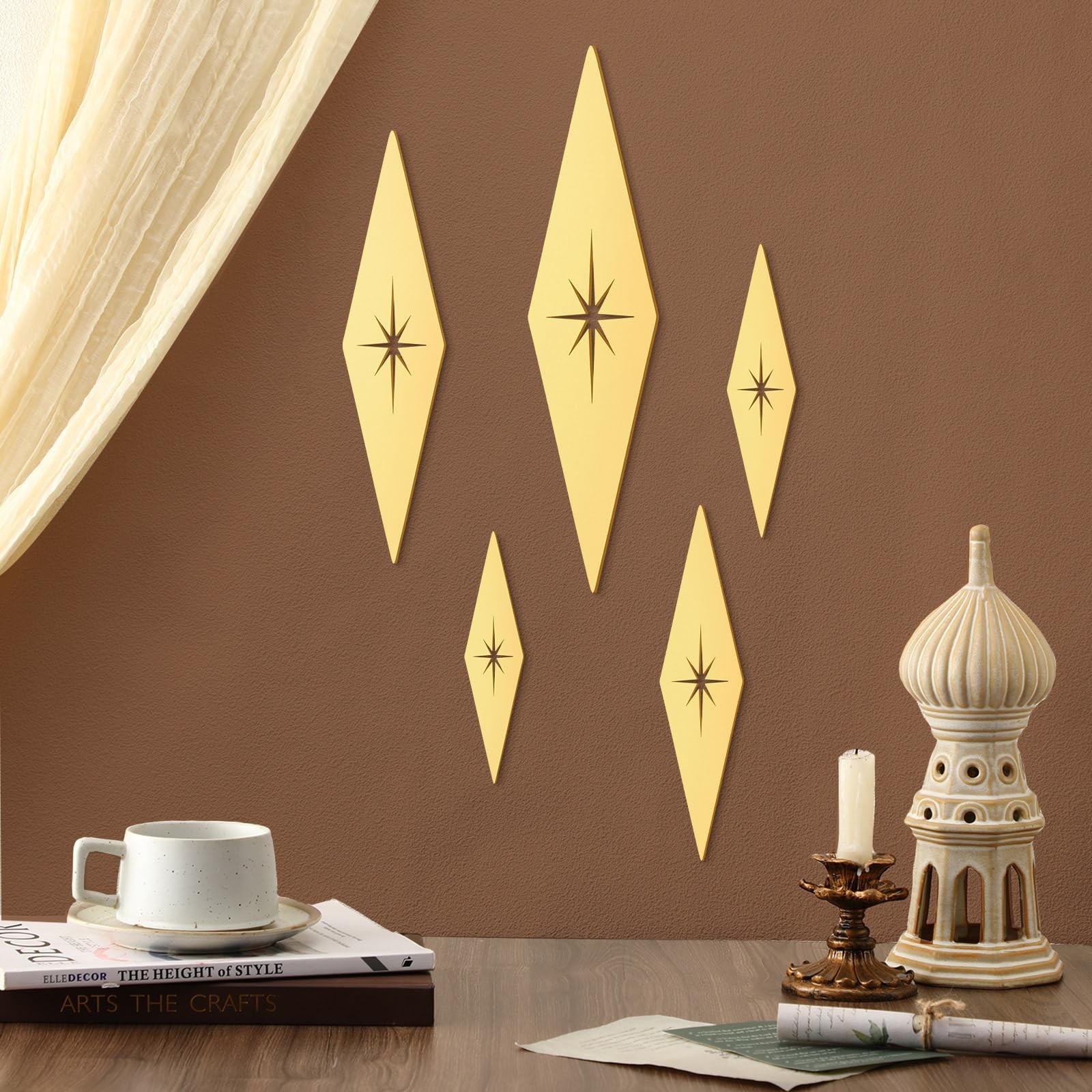 5 Pieces Mid Century Modern Decor Midcentury Vintage Style Gold Starburst Met…