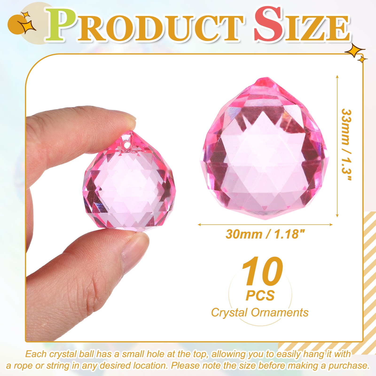 10 Pack 33mm / 1.3Inch Crystal Ball Prisms, Pink