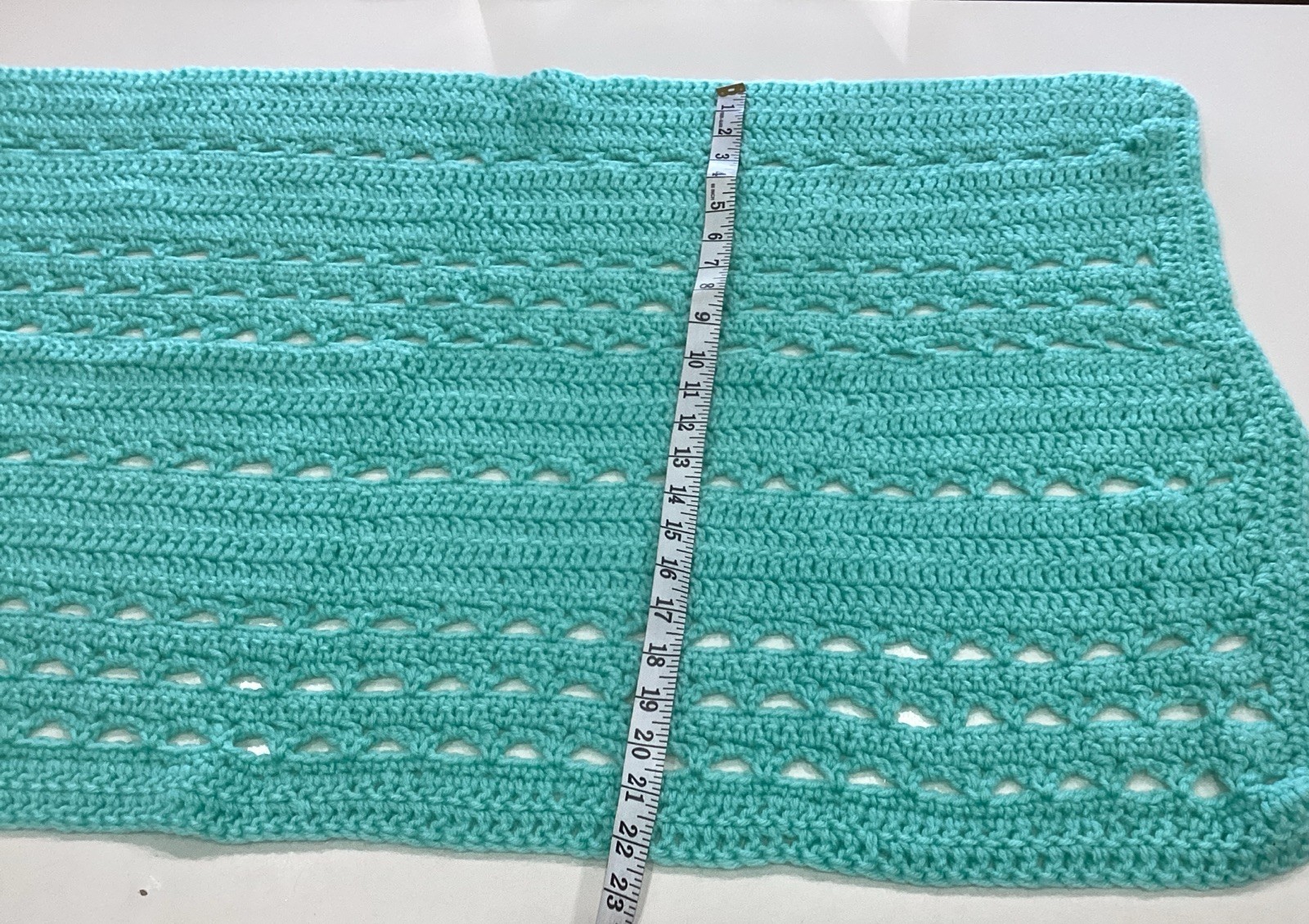 Lap Baby Unisex Afghan Blanket Prayer Shawl Aqua Handmade Crocheted 40”X 22”