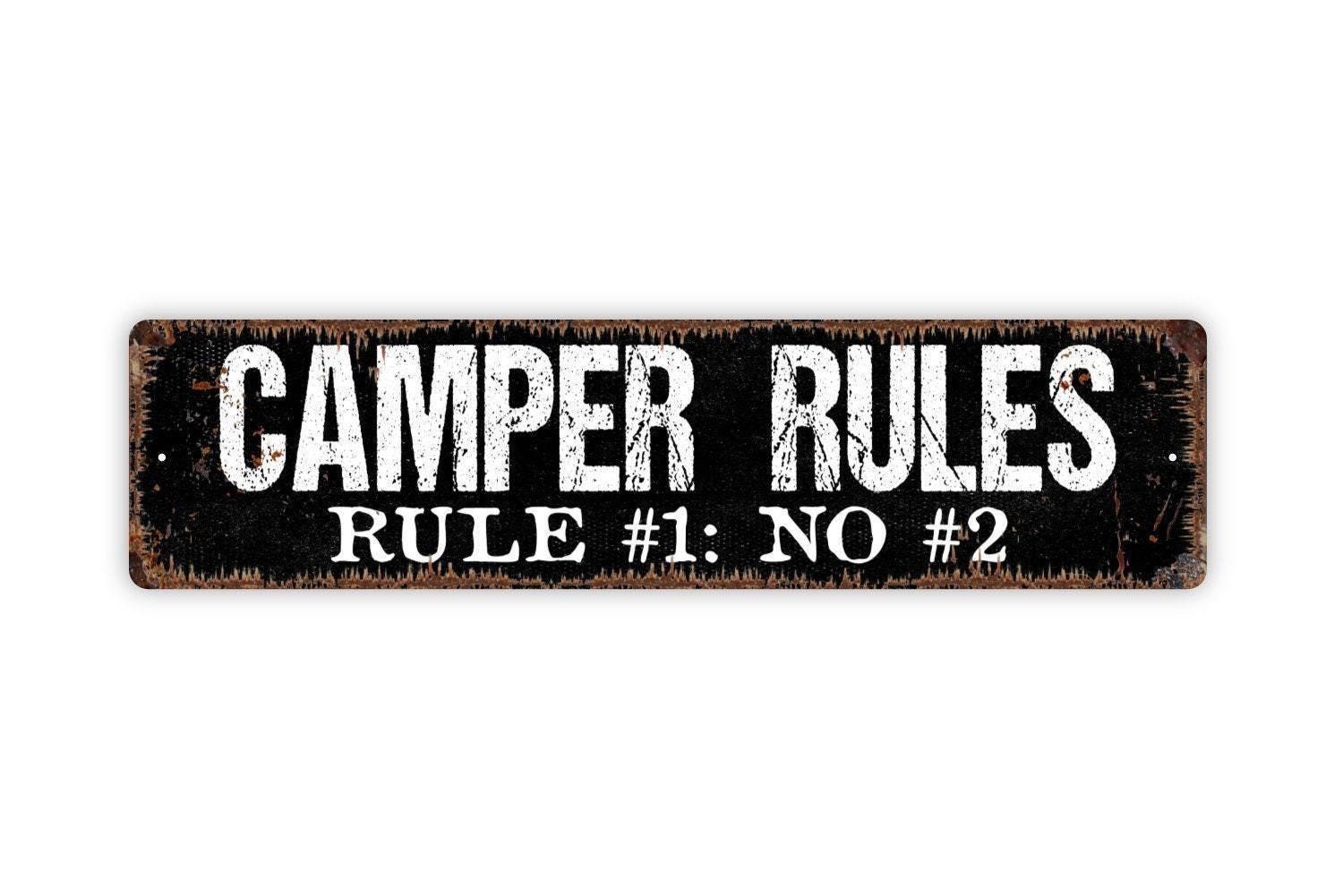 Camper Rules No #1 No #2 Pooping Sign | Metal Funny Camper Bathroom Wall